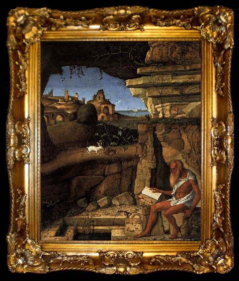 framed  Giovanni Bellini St Jerome Reading in the Countryside, ta009-2